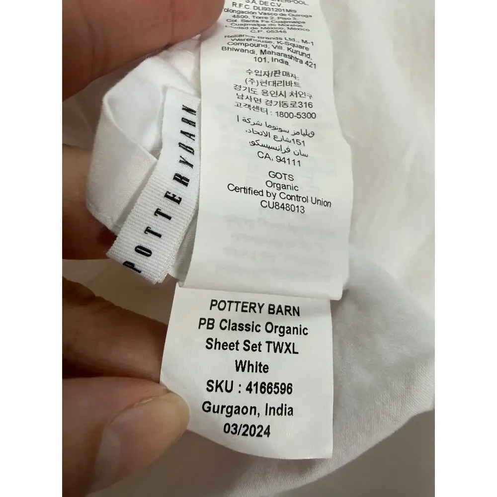 Pottery Barn WHITE Classic Organic Sheets - Twin XL - Dorm - FITTED + Flat Sheet